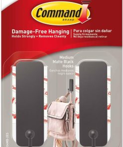 Command Medium Matte Black Wall Hook. 2 Coat Hooks and 4 Strips. Damage-Free Hanging with Adhesive. No Tools Great for Hanging Back to School Dorm Organizers. Holds up to 3 lb
