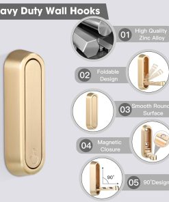 Alternative view of Dntorx Folding Coat Hooks. 2 Pcs Foldable Gold Wall Hooks Heavy Duty Foldable Hook Bathroom Towel Hooks Robe Hooks Wall Mounted for Hanging Coat Towels Clothes Hat Bags Keys