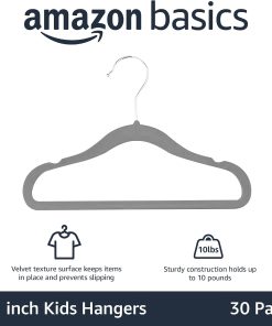 Alternative view of Amazon Basics Kids Velvet Non-Slip Space Saving Clothes Hangers with Shoulder Notches. Sturdy Closet Organizer for Baby/Toddler. 11.6. Gray. 30-Pack