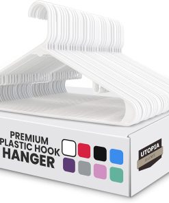 Utopia Home Plastic Hangers 20 Pack – Built-in Strap Hooks White | Space saving | Durable & strong | Closet organizer | Clothes hangers | Ideal for shirts. pants. skirts & coats