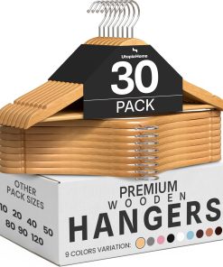 Utopia Home Premium Wooden Hangers 30 Pack - Durable & Slim Coat Hanger - Suit Hangers with 360-Degree Rotatable Hook - Wood Hangers with Shoulder Grooves (Natural)