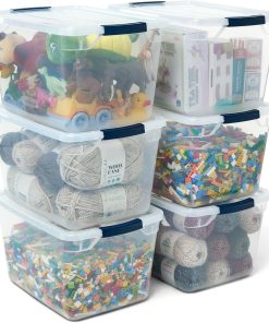 Rubbermaid Cleverstore Clear 32 Qt. 6 Pack Stackable Plastic Storage Bins with Lids. Great for Closet and Laundry Storage. Organizing in the Home